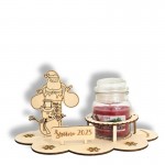 Leseno 3D darilo s svečko - Snežak in Božiček v dimniku